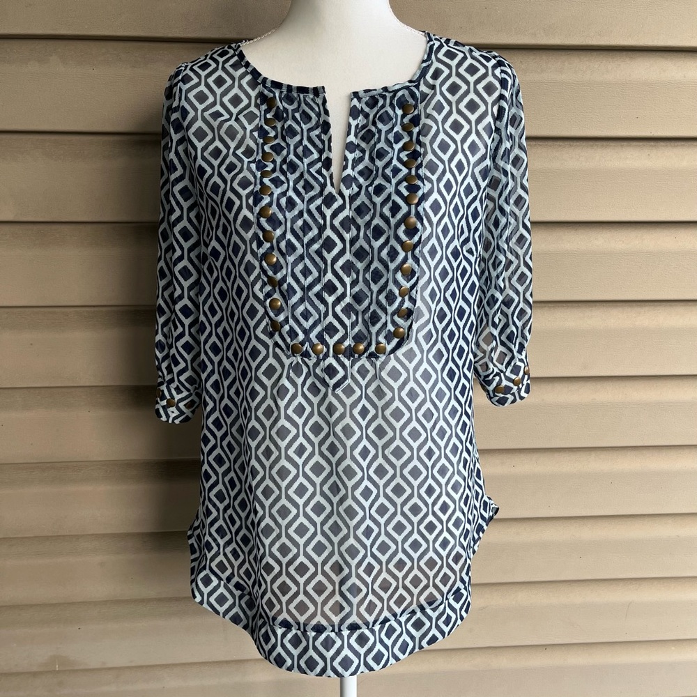 •41 Hawthorn• Moni Geo Print Sheer Tunic Blouse - Size Medium